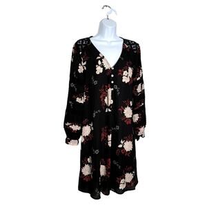 Fig and Flower Anthropologie Women's Midi Dress Sz L Black Floral Boho Fairy
